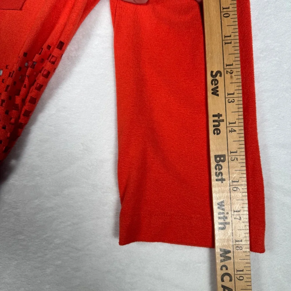 Chicos Travelers Collection Orange‎ Laser Cut Open Front Cardigan Slinky Size S